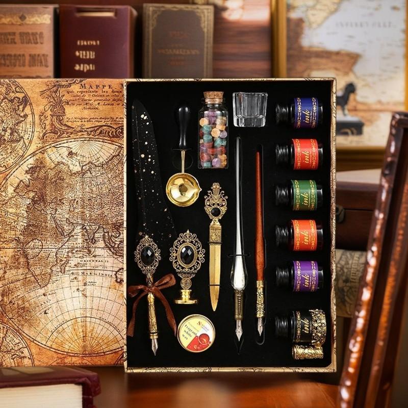 Feather Pen Magic Academy Dip Set With Wax Seal Kit Calligraphy Gift