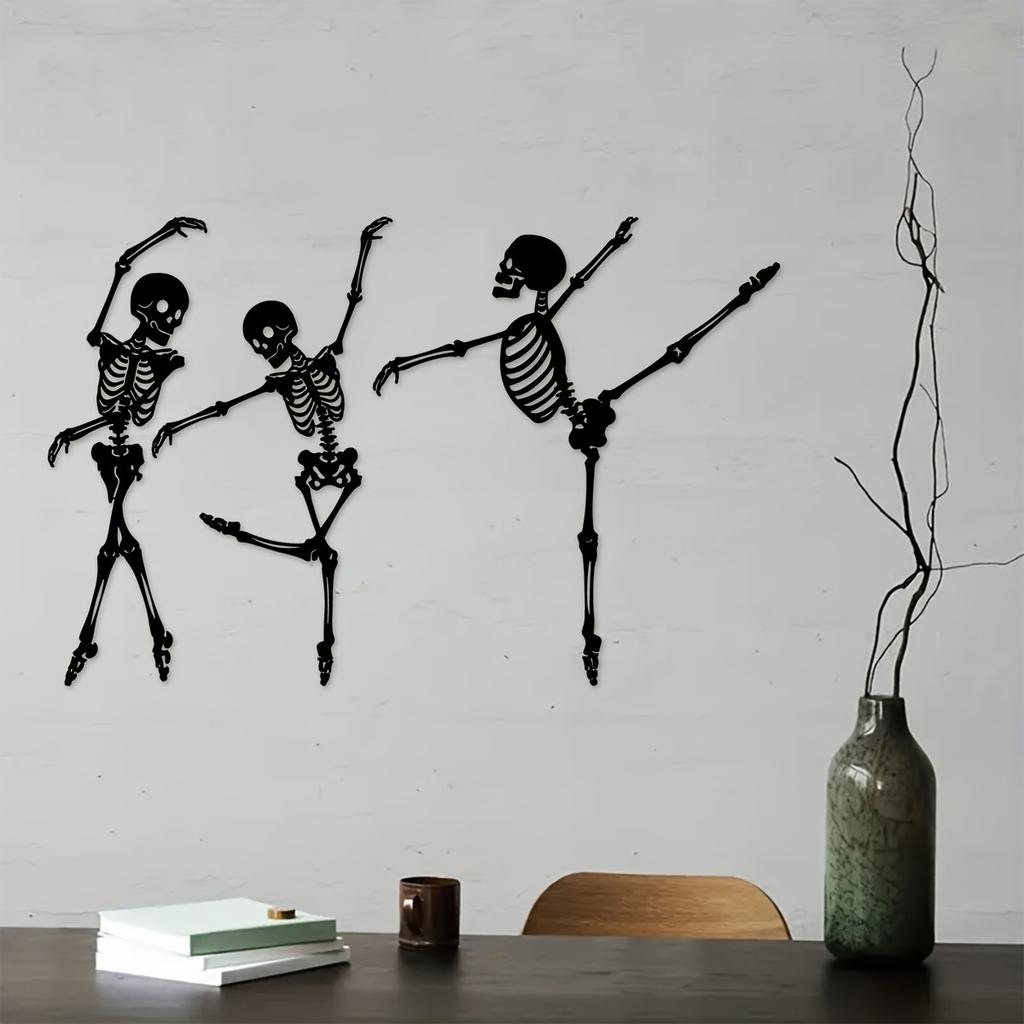1pc Gothic Skeleton Dance Metal Wall Art, Skull Decor for Living Room, Halloween Christmas New Year Gift
