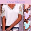 Polyester Lace Insert Short Sleeve T Shirt With V Neck For Casual Women