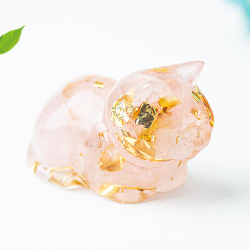Cute Cat Resin Art Figurine With Crystals For Home Office Decor Gift For Kids
