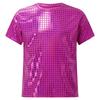 Unisex Kids Shiny Plaid Sequins T-shirt Round Neck Short Sleeve Cheerleading Dance Top