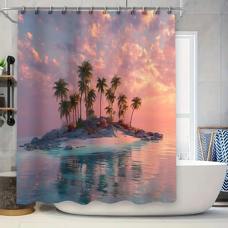 

Bali Palm Tree Scene Shower Curtain Waterproof Fabric With Hooks Elegant Bathroom Decor Solution For Stylish Home Upgrade W60H190(CM)-1 Pcs