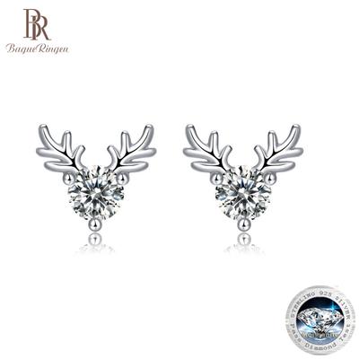 S925 Silber Set 0,3 ct * 2 Moissanstone Geweih Ohrringe Mode Neue Ohrringe Geschenk Ohrringe