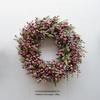 Handmade Christmas Wreath with Red Berries & Green Leaves on Steel Ring for Door Decoration