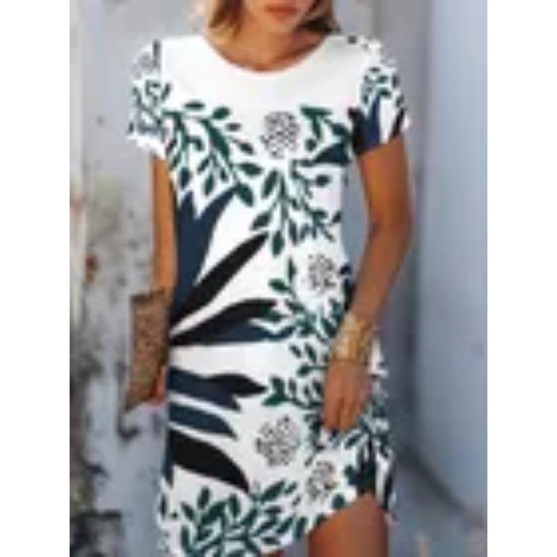 Summer Short Sleeved Dress Loose Casual Plus Size Dress Flower Print Dress Mini Skirt