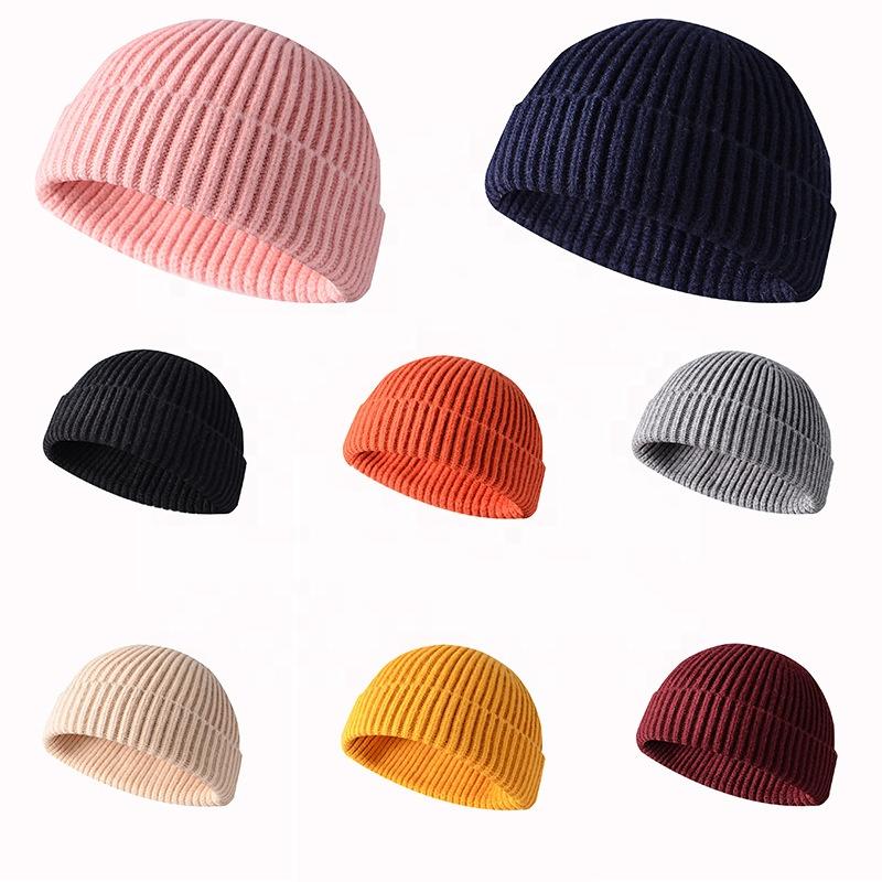 Custom Knit Cuffed Wool Slouchy Beanie,Streetwear Private Woven Label Logo Beanies,Fisherman Skull Hats Winter Cap