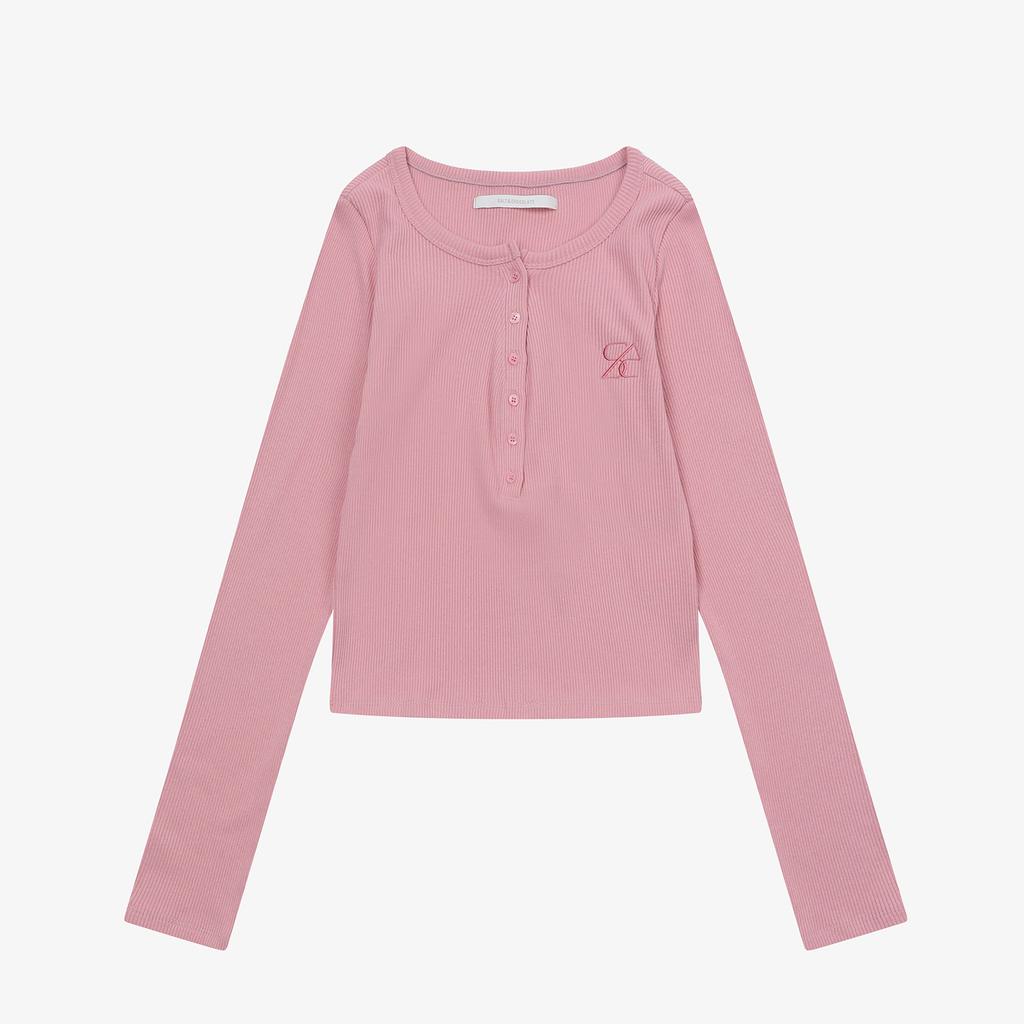 Solteuaenchokollis Ribbed Henley Neck Long Sleeve T-Shirt Pink 4W2511001