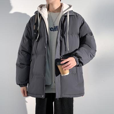 New Winter Men's Korean Style Solid Color Hooded Thickened Warm and Cold-resistant Cotton Coat Couple Versatile Cotton Jacket
