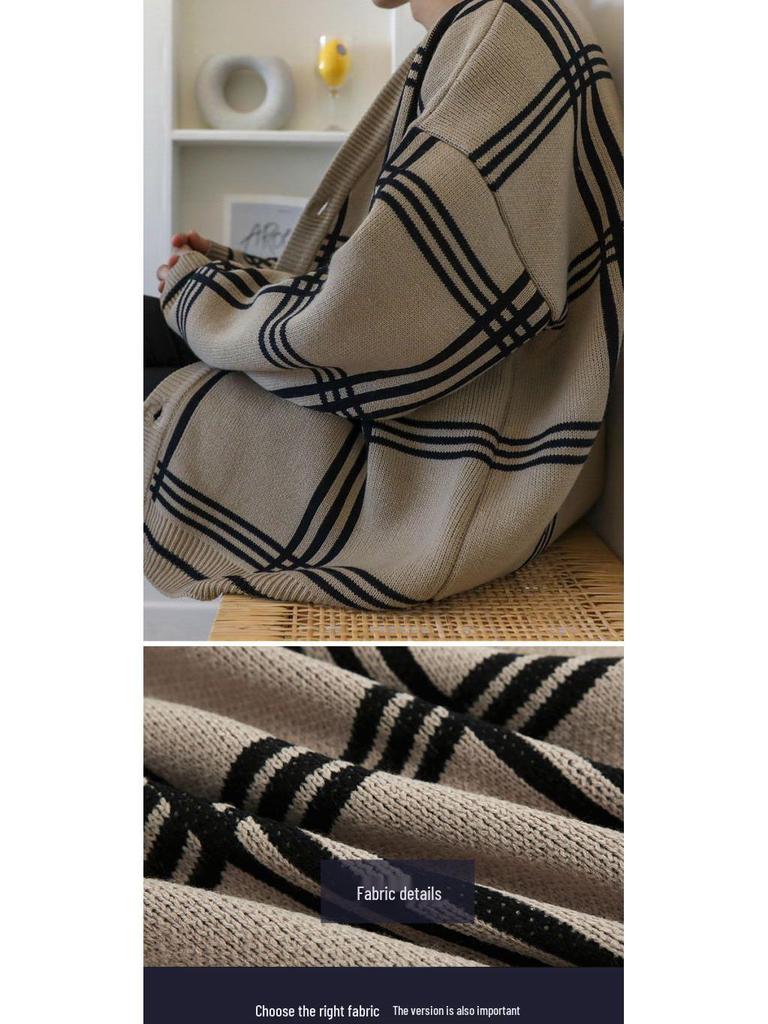 Autumn Men's Trendy Hong Kong Style Knit Cardigan - Loose Fit Sweater