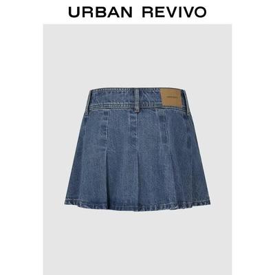 UR Washed Pleated Denim Mini Skirt