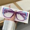 Cat Eye Color Blocking Anti Blue Light Glasses Retro Polygon Large Frame Fashion Glasses Women Plain Spectacles For Daily Outfit