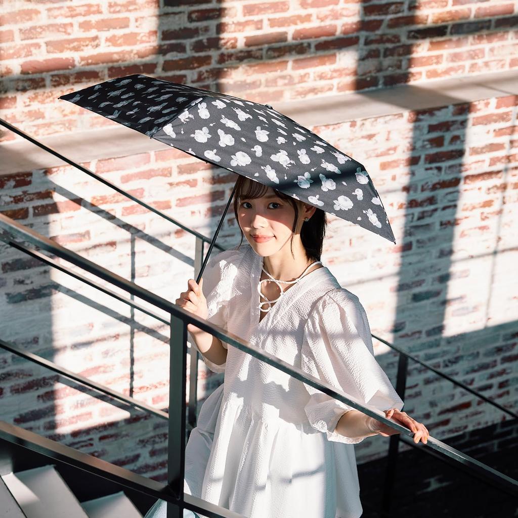 estaa Sun and Rain Rose Heat Sun UV Black (Esta) Women's Parasol, Umbrella, Foldable, Plain/Floral Pattern, Shielding, Protection, Cut, 50cm,