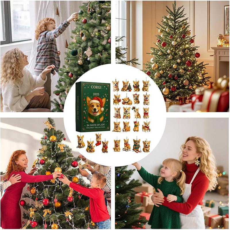 2025 Corgis Advents Calendars, With 24 Acrylic Corgis Pendants For Christmas Countdown, Suitable For Car Rearview Mirrors, Walls