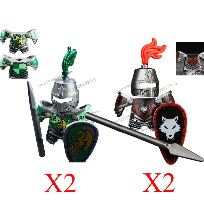 Mittelalterliche Militärsoldaten Figuren MOC Bausteine Burg Schwarzer Adler Wolf Krake Greif Antiker Ritter Waffen Bausteine Spielzeug