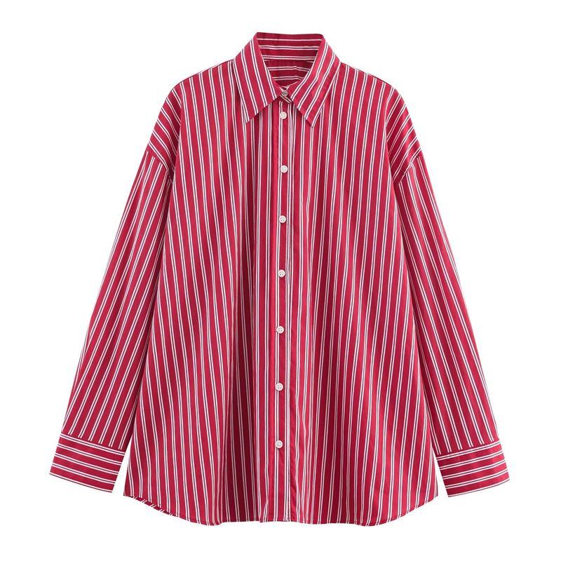 Za Autumn and Winter New Arrivals Women's Clothing Zr European and American Style Fashionable Versatile Striped Poplin Loose Shirt 8823531