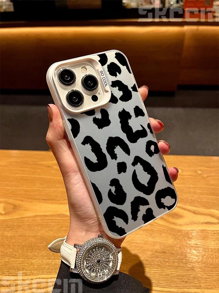 Leopard Print Art Electroplate Silver IMD Phone Case For iPhone 15 Pro Max 16 14 13 12 11 7 8 Plus X XS XR Shockproof Hard Cover