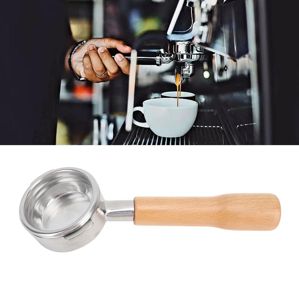 58mm Portafilter Bottomless 2 Ears Detachable Wood and Stainless Steel Coffee Machine Bottomless Filter for