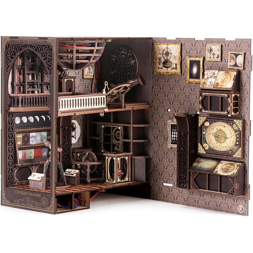 CRESYMME Miniature Dollhouse Book Nook Kit Wooden DIY 3D Model Astronomy Museum