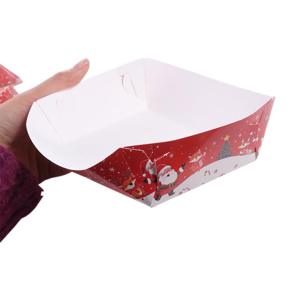 20Pcs Creative Christmas Paper Food Tray Paper Thickened Disposable Paper Tray Household Red Fast Food Package Box Tableware