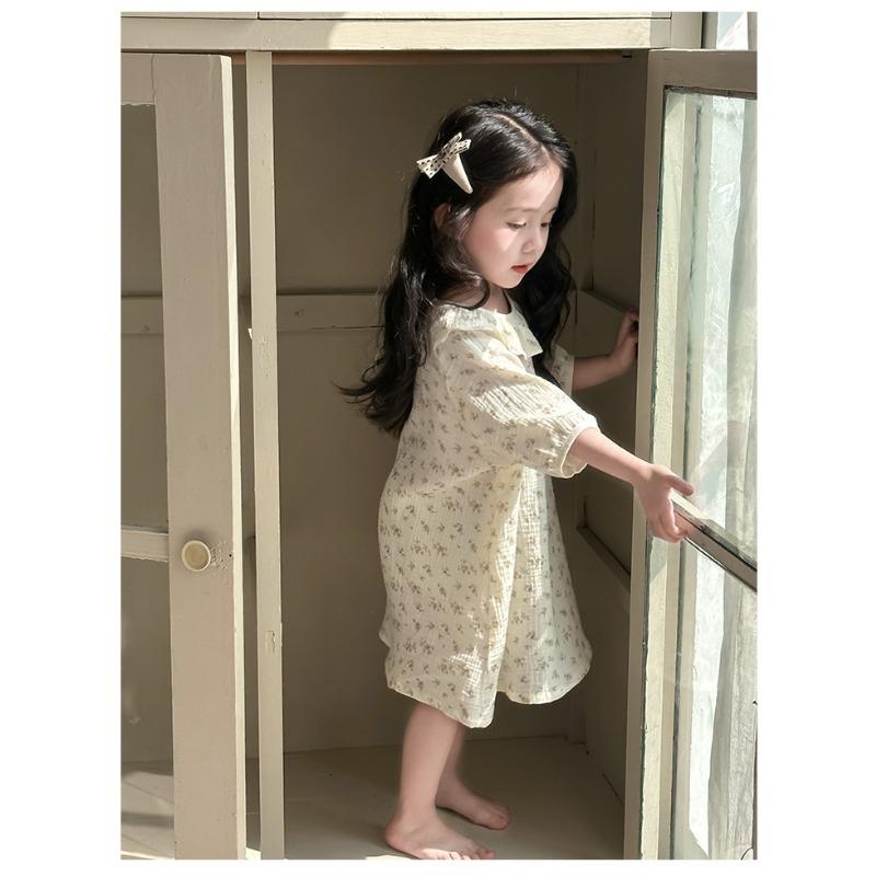 Girls Princess Style Thin 100 Percent Cotton Nightdress Kids Summer Sleepwear Home Clothing