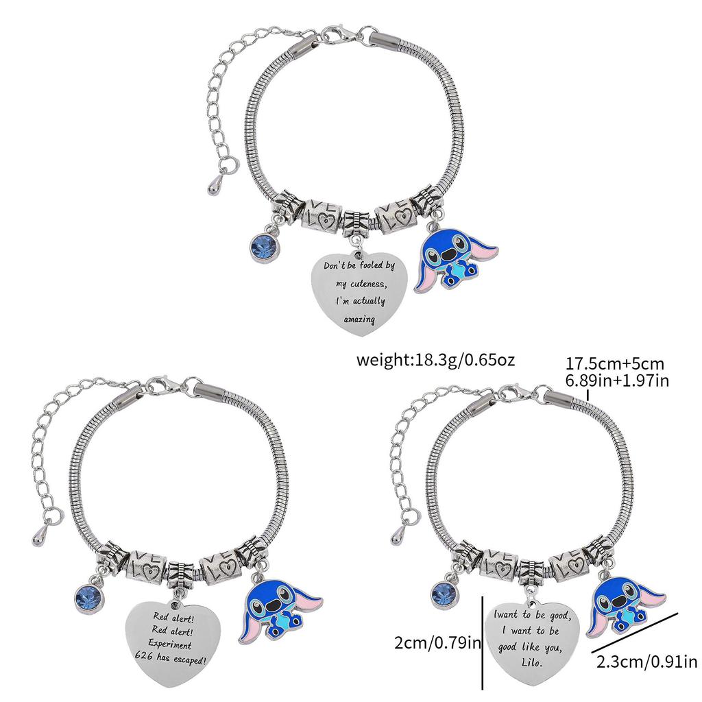 Stitch Cartoon-Figur Herz Graviertes Metallarmband Zum Verschenken Und Für Frauen Männer