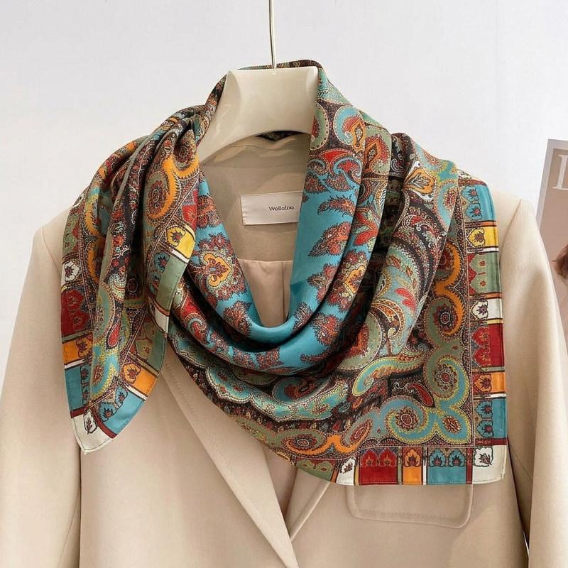Elegant Chinese style blue magnolia silk large square scarf shawl silk scarf female gift mother mother mother-in-law elders