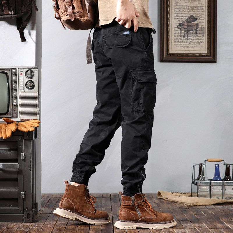 Men's Loose-Fitting Cargo Pants with Pockets, Spring and Autumn New Trendy Casual Long Pants, Versatile Cropped Pants
