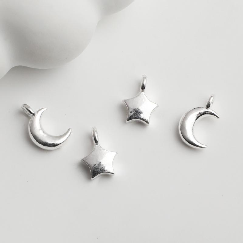 S925 Sterling Silver Five-Pointed Star Pendant for DIY Star and Moon Charm Bracelets & Necklaces