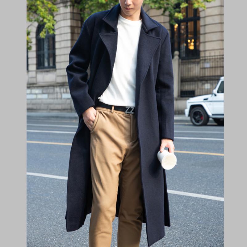 Men's Plus Size Cashmere Business Casual Double-Faced Long Wool Trench Coat