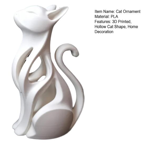 3D Printed Hollow Cat Figurine Modern Abstract Sitting Kitten Statue Artistic Animal Sculpture