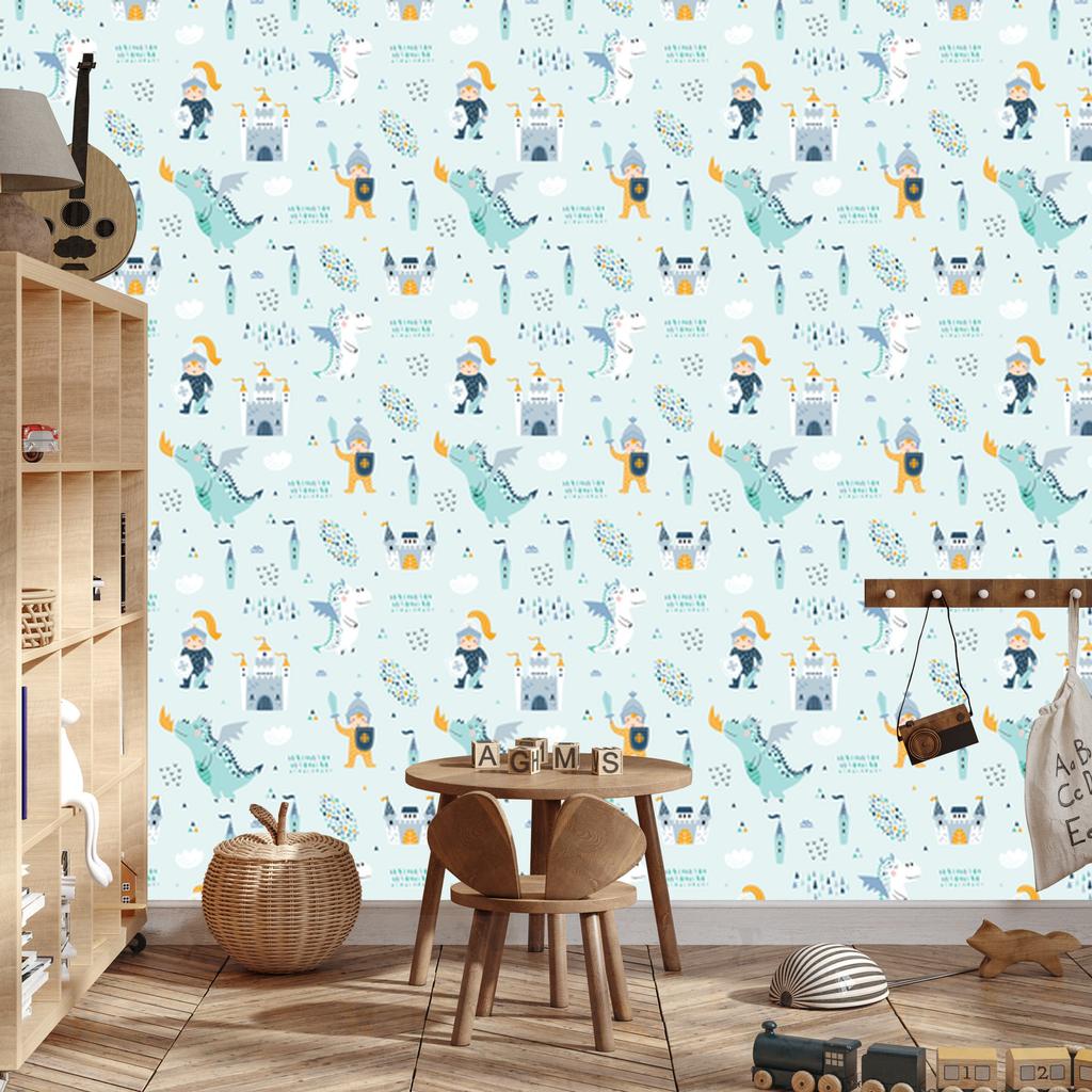 Wallpaper Castle dragons and knights from a fairy tale for the living room and bedroom 50x1000