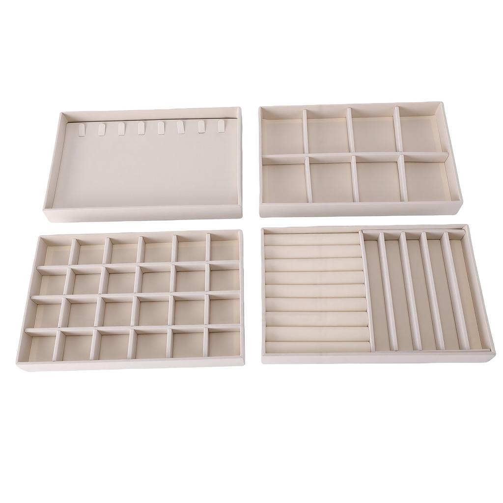 4pcs Drawer Jewelry Storage Trays Detachable Jewelry Organizer Trays for Rings Earrings Necklaces Bracelets Cream Color