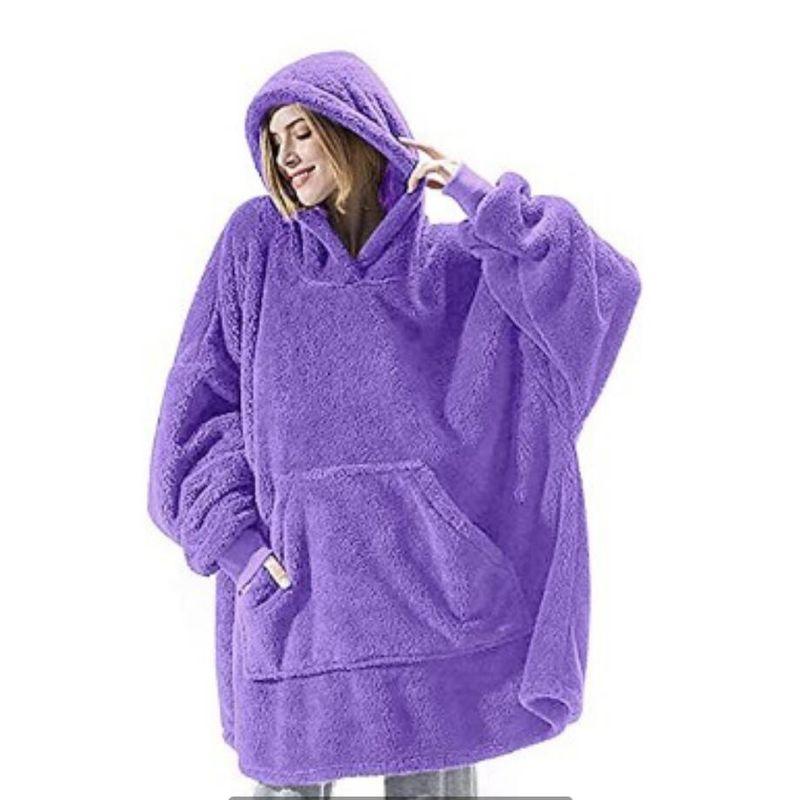 Amazon Plaid Loose Double-Sided Velvet Thickened Pocket Blanket Couple Home Wear Fleece Pullover Female Hoodie