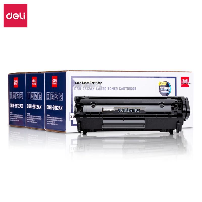 Deli Q2612A Compatible Black Toner Cartridge 3-Pack