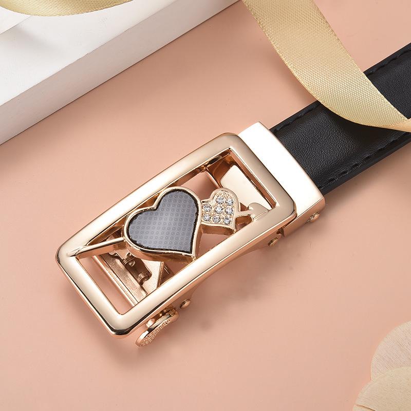 Stylish Women's Automatic Buckle Leather Belt - Genuine Leather, Korean Trend, Versatile Fashion Waistband for Students