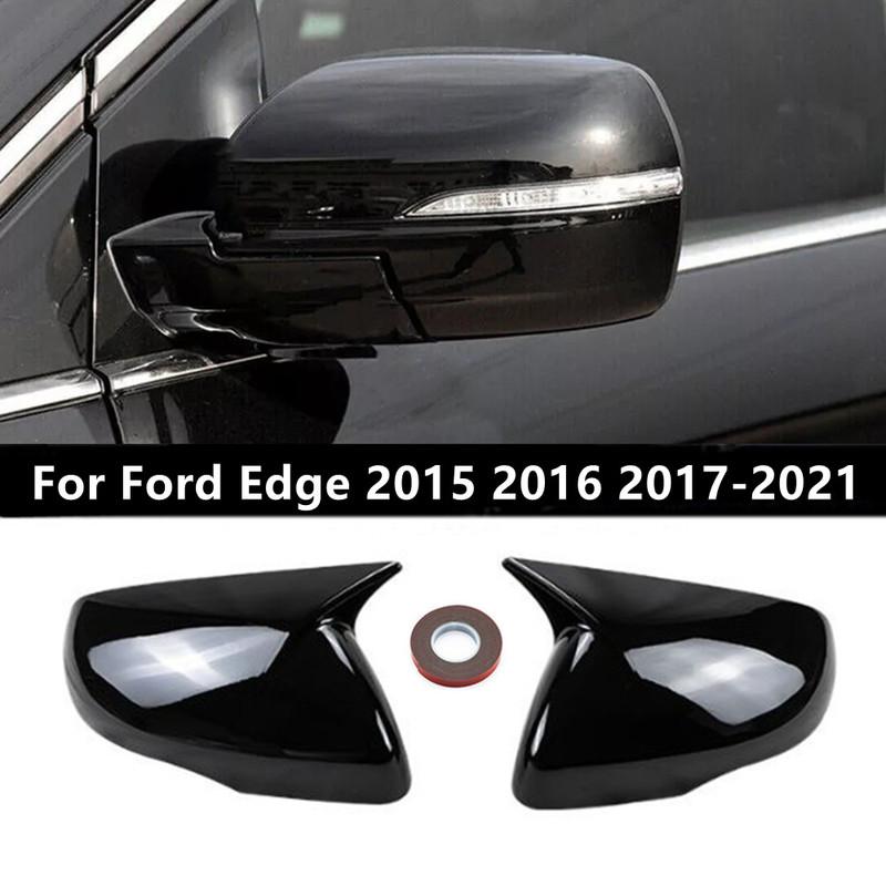 For Ford Edge 2015- Car Rearview Side Mirror Cover Wing Cap Exterior Door Housing Shell Trim ABS Carbon Fiber/Gloss Black