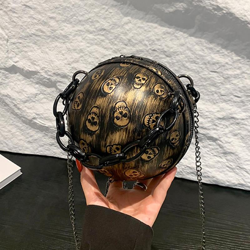 2025 New European & American Halloween Funny Skeleton Chain Crossbody Bag Gothic Style Shoulder Small Round Bag