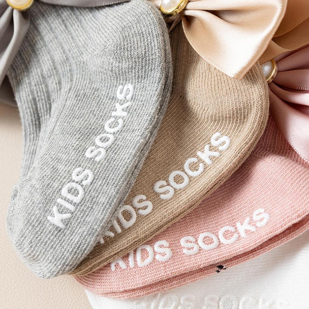 1-2Y Big Bow Princess Socks Simulated Pearl Bowknot Girl Middle Tube Sock Spring Summer Cotton Sock Baby Non-slip socks for Indoors