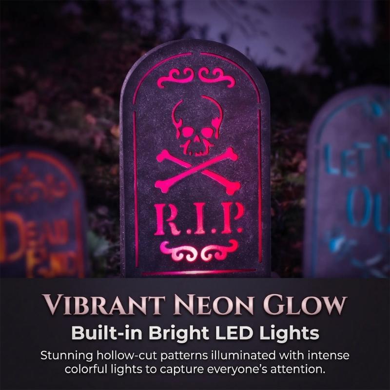 Halloween Cemetery Accent With Light Effect, PVC Grave Marker Piece for Porch Window Table Party Home Scene Display