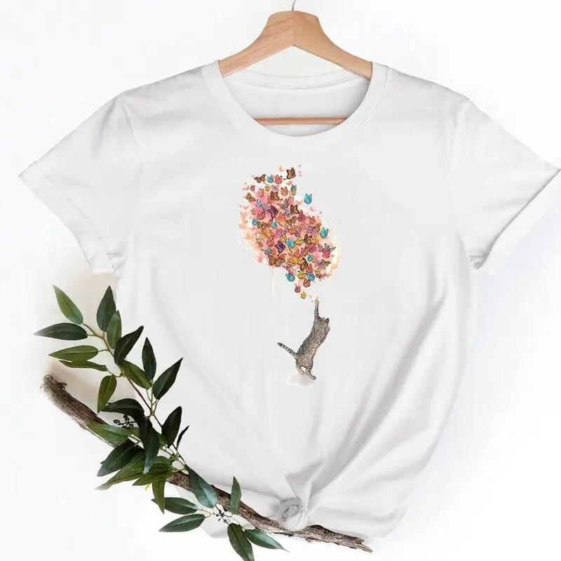 Tee Shirt T Fish Watercolor Printing Women Casual Fashion Tshirt Top Female Lady Clothes Short Sleeve Graphic T-shirts
