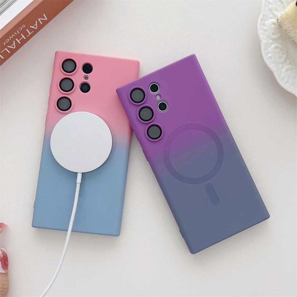Magnetische kabellose Ladehülle mit Farbverlauf für Samsung Galaxy S25 S24 S23 S22 S21 S20 Ultra Plus für Magsafe Flüssigsilikon-Abdeckung