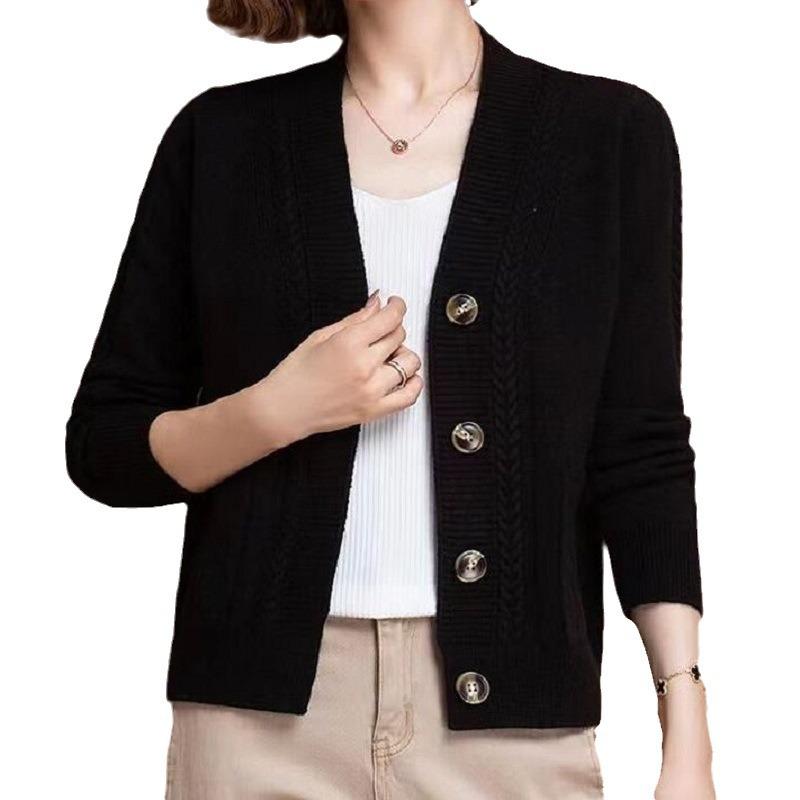Fashion and foreign middle-aged women's clothing large-size jacket top temperament autumn and winter loose V-neck sweater cardigan women's outer wear
