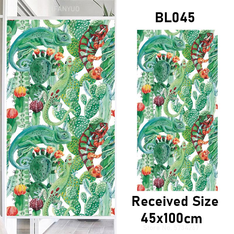 Matte Tropical Plants Flower Animal Window Glass Electrostatic Stickers Decorative Privacy Protection Film Glue Free Removable
