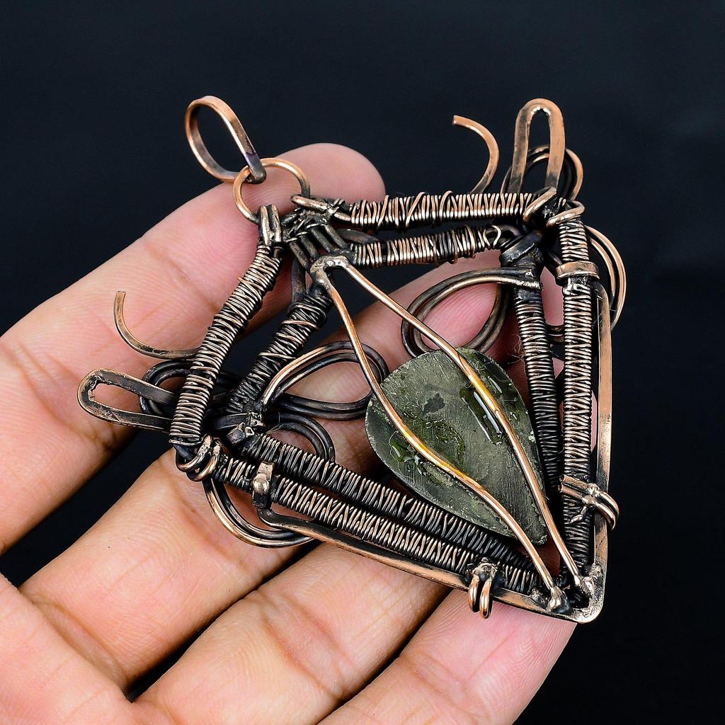 Golden Apache Pyrite Pendant, 999 Copper Wire Wrapped Jewelry, Gemstone Pendant, Gift For Her Handmade Dainty Jewelry
