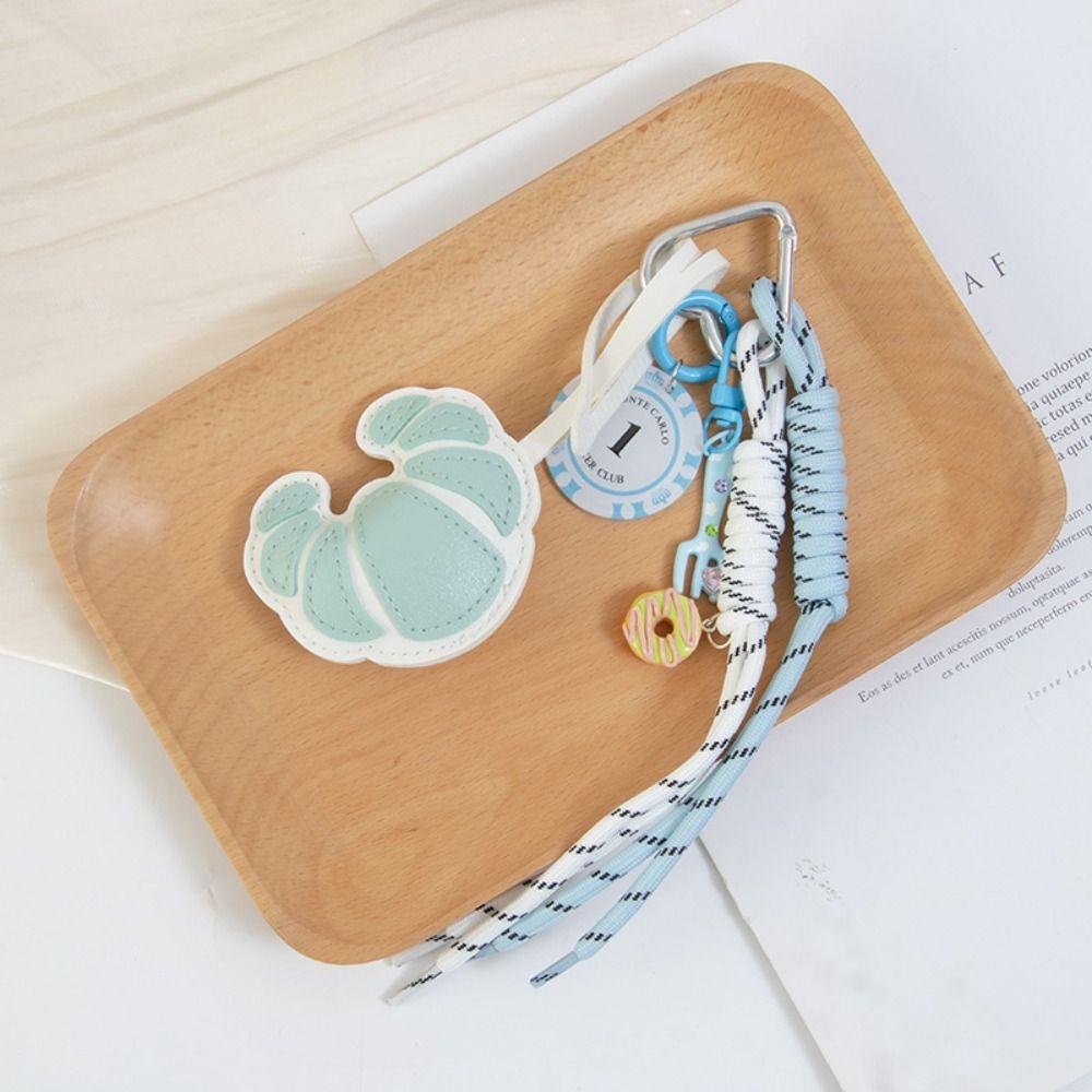 Hand-Woven Ladies Horn Bag Pendant Diy Braided Rope Pu Leather Bread Keychain  Kids Gifts