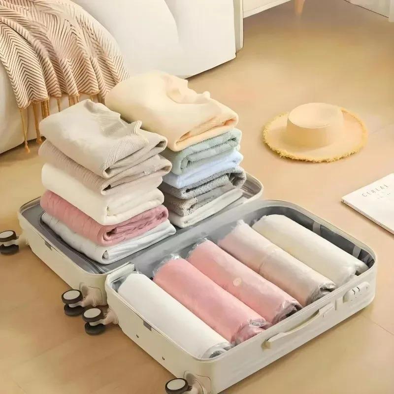 Reusable Hand Rolled Travel Compression Bag Vacuum Bags for Storing Clothes Suitable for Luggage and Essential Cruise Clothing