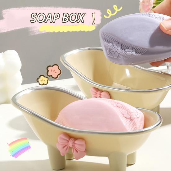 Versatile Soap Dish with Drain Holes Bow-knot Design Easy to Clean Decorative Bathtub Shaped Soap Tray for Bathroom