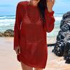 Gehäkeltes Strandkleid mit Lochmuster, locker geschnitten, langärmelig, leicht, ideal als Überwurf für den Sommerurlaub