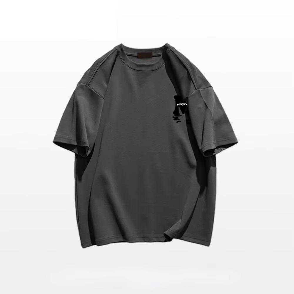 Summer Fashion Heavyweight Retro Men's English Letters 100% Cotton Printed Round Neck High-quality Casual Fitness Street T-shirt