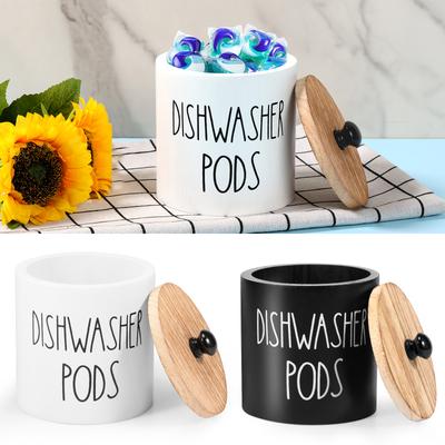 Houten Wasmiddel Pods Container Ronde Vaatwasser Pod Houder Vaatwastablet Container voor Keuken Decoratie Accessoires